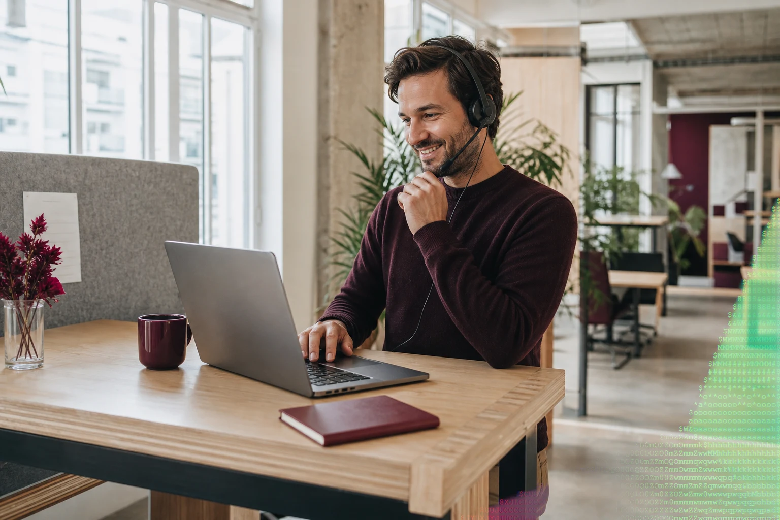 Commercial équipé d'un agent IA face à son CRM