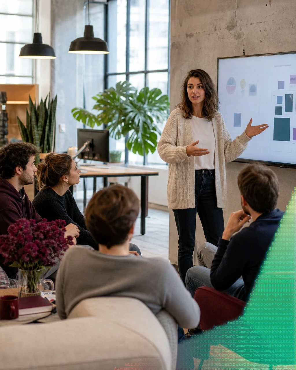 Équipe en formation IA autour d'un dashboard